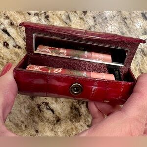 Vintage Eel Skin lipstick case. Burgundy snap closure. EUC